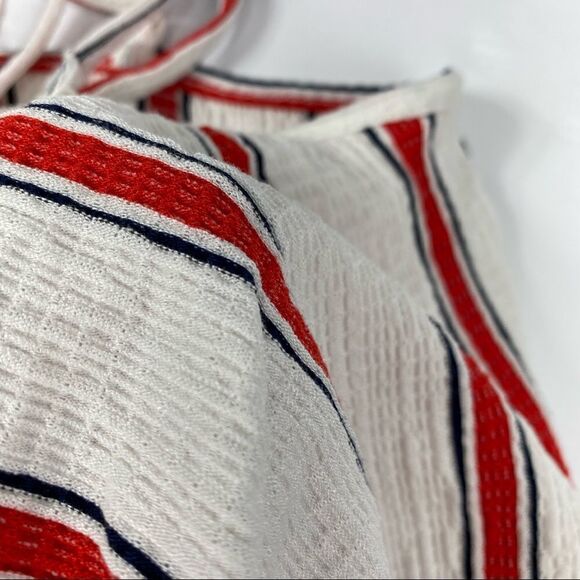 Love Tree Crop Top Waffle Knit Knotted Front Stripe Red White Blue NWOT L - Picture 5 of 8